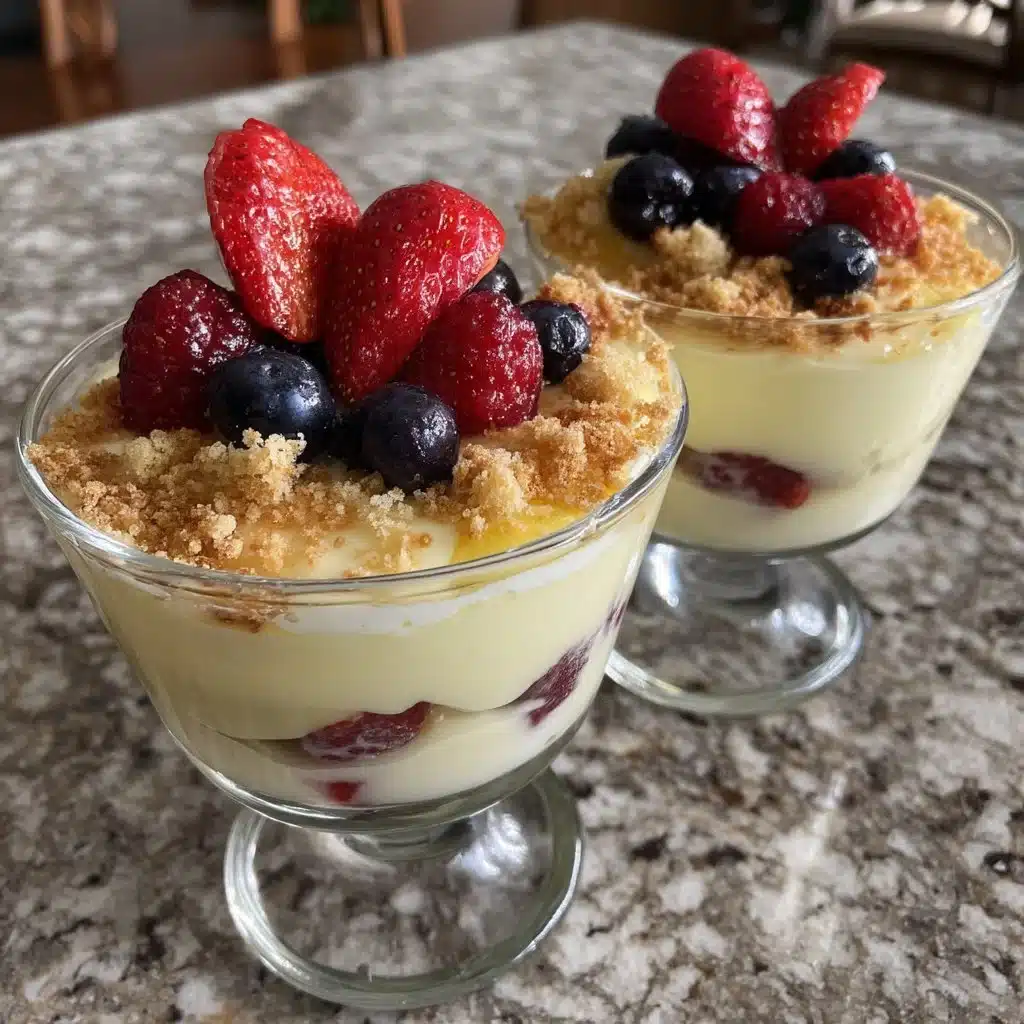 Delicious Lemon Berry Posset Parfaits layered with fresh berries and creamy lemon custard