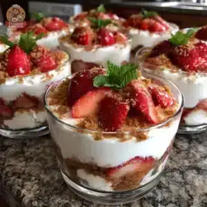 Delicious Mother’s Day dessert cups with strawberries and cream.