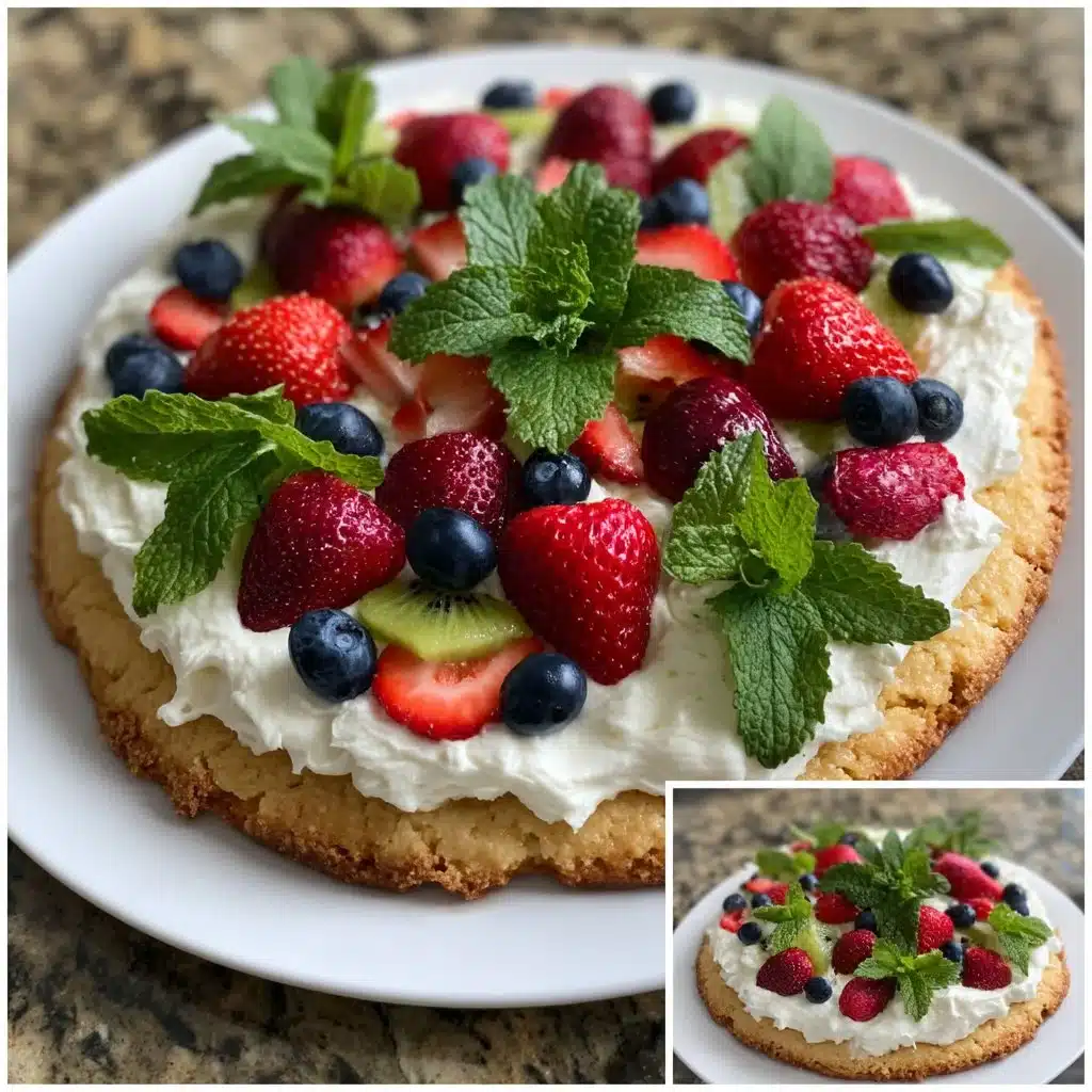 Mother’s Day Fruit Pizza with Mascarpone Frosting 1 Mother's Day fruit pizza topped with mascarpone frosting and fresh fruits