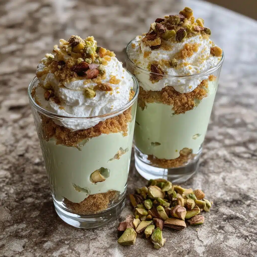 No-Bake Pistachio Cream Parfait Cups 1 No-bake pistachio cream parfait cups topped with crushed pistachios
