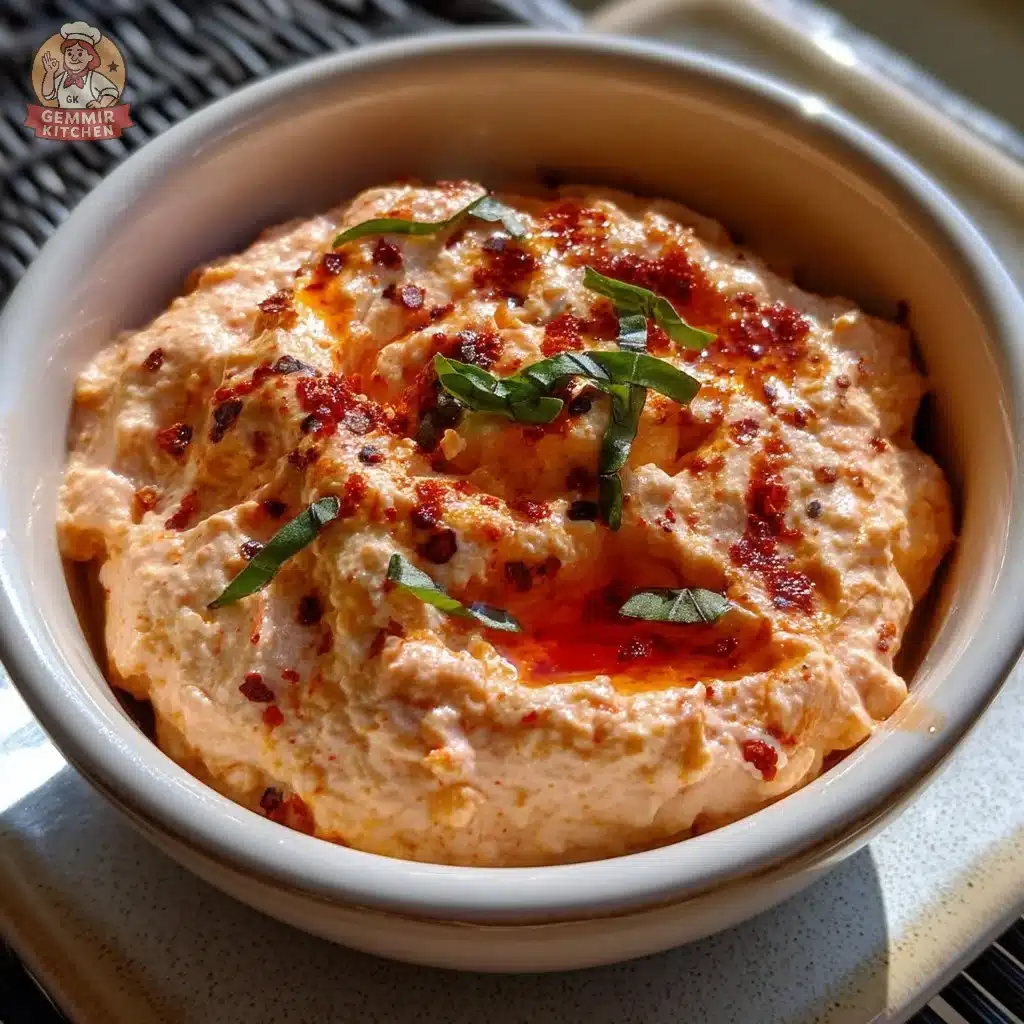 Roasted Red Pepper Whipped Ricotta Dip served in a bowl with bread sticks