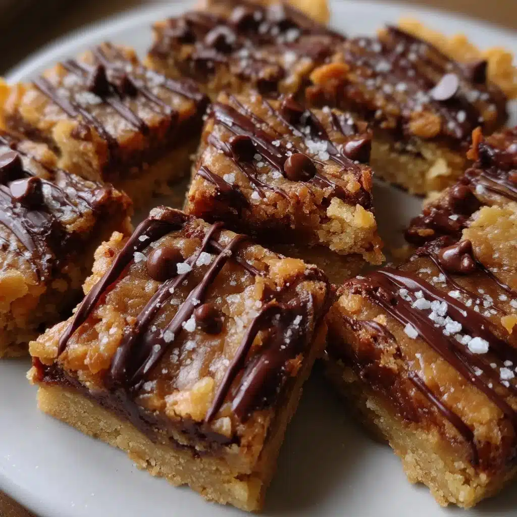Salted Toffee Cookie Bars with Chocolate Drizzle