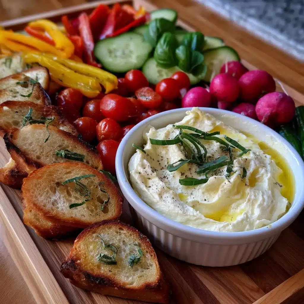 Savory Whipped Ricotta Board with Crostini and Veggies 4 Savory Whipped Ricotta Board with Crostini and Veggies