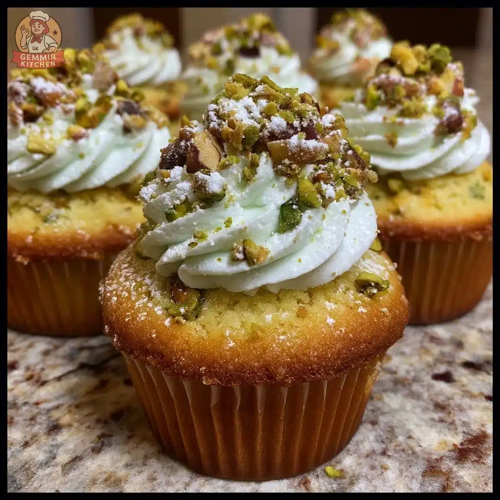 St. Patrick’s Day Pistachio Ricotta Cupcakes topped with green frosting