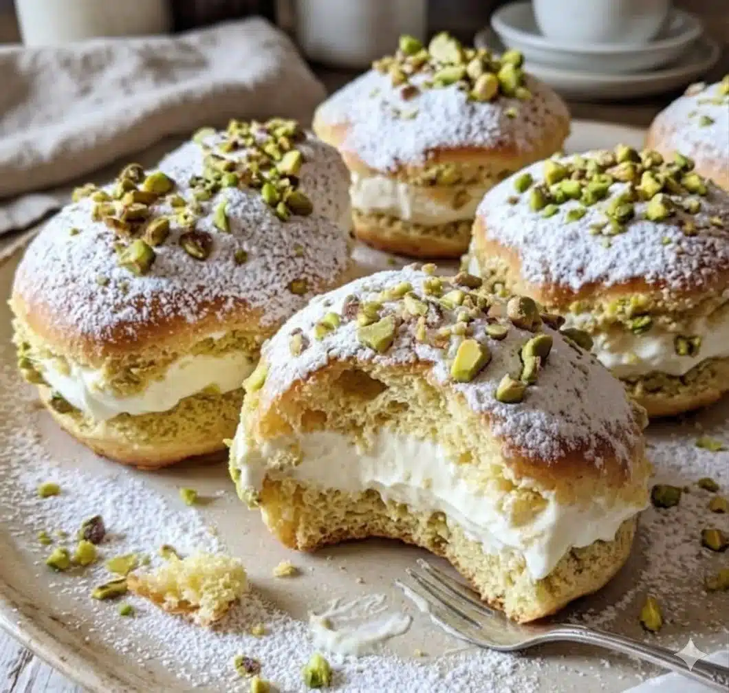 Gourmet tea cakes with mascarpone, ricotta, pistachio, and limoncello topping