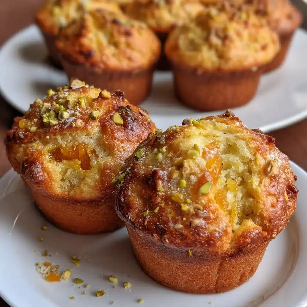 Apricot Pistachio Mascarpone Muffins with fresh apricot slices and green pistachios