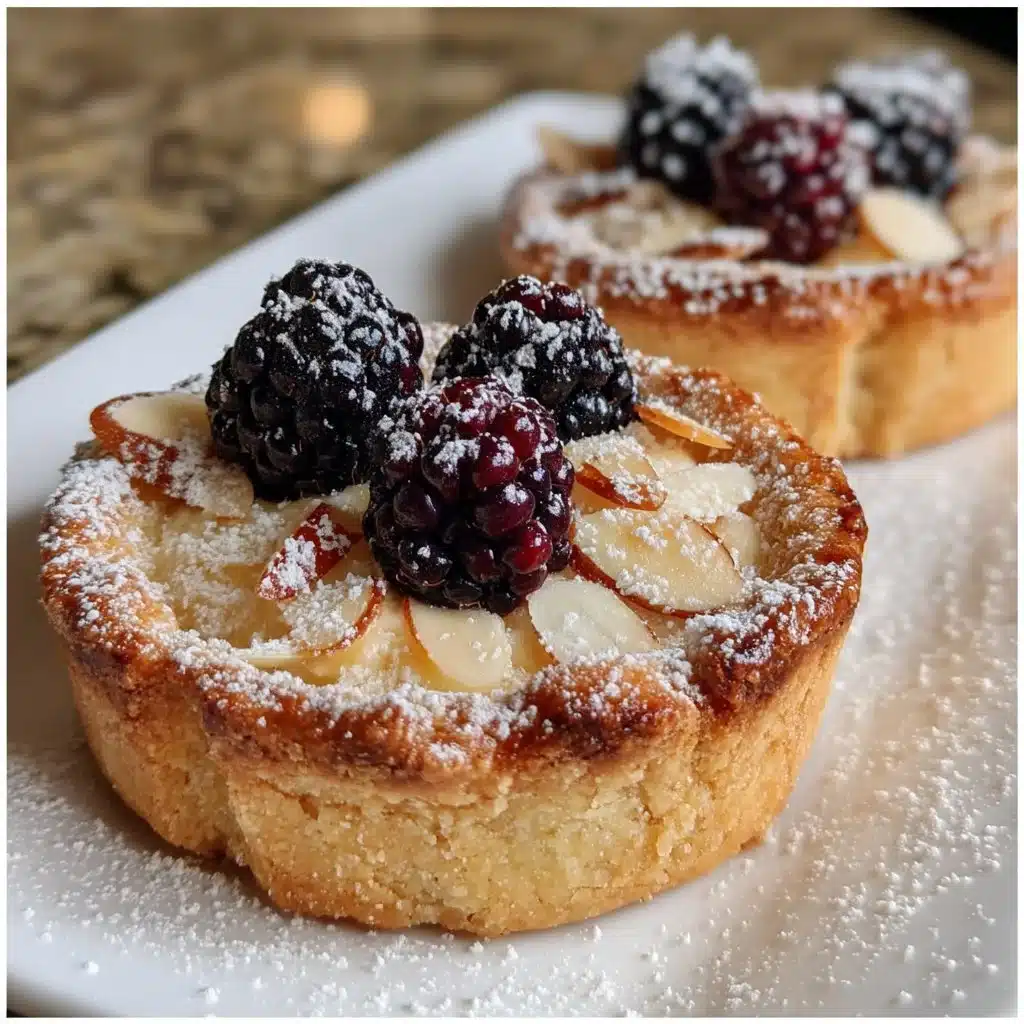 Blackberry Almond Tartlets topped with mascarpone and fresh blackberries