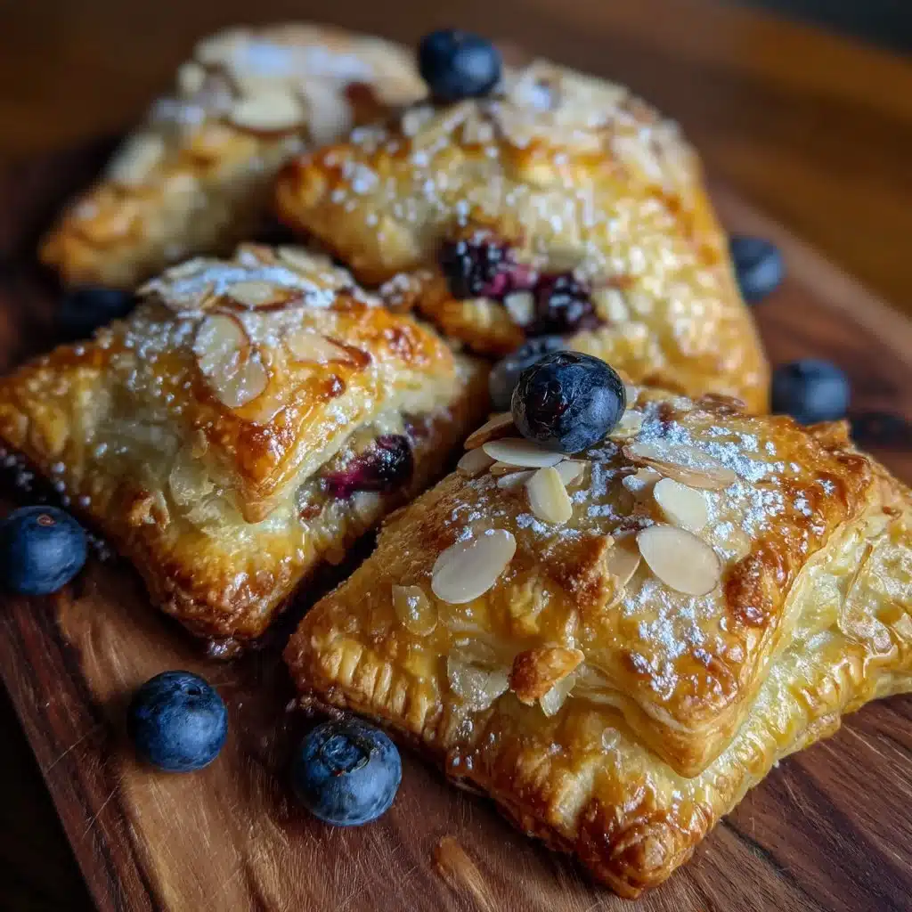 Freshly baked blueberry almond ricotta turnovers on a cooling rack