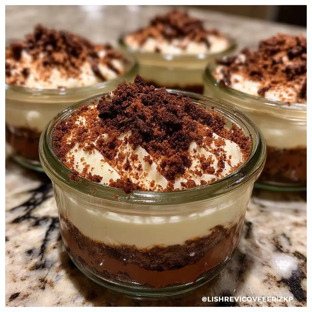 Chocolate Espresso Mascarpone Cheesecake in jars, a decadent dessert.
