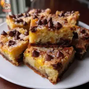 Delicious chocolate orange ricotta blondie bars on a marble countertop
