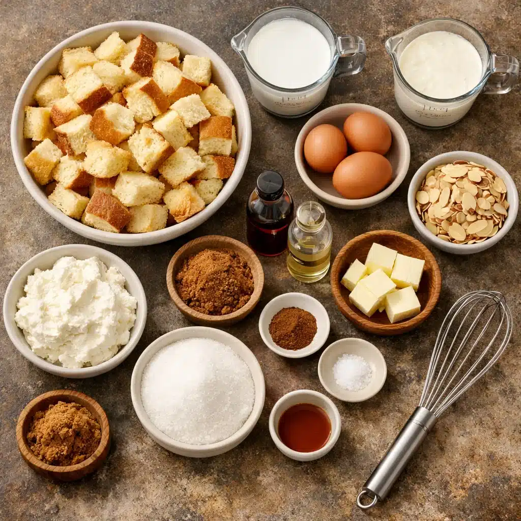 Caramelized Almond Ricotta Bread Pudding