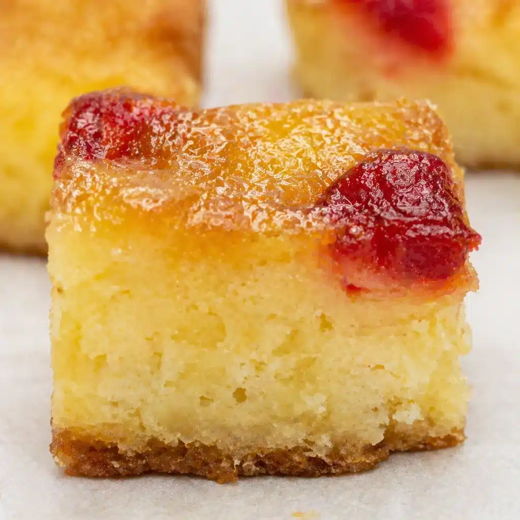 Bakery-style Pineapple Ricotta Upside-Down Cake with caramelized pineapple topping.