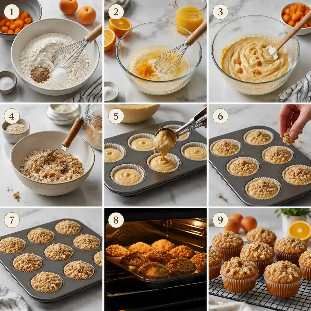 Delicious Apricot Orange Crumble Muffins (Bakery-Style, Tall Tops)
