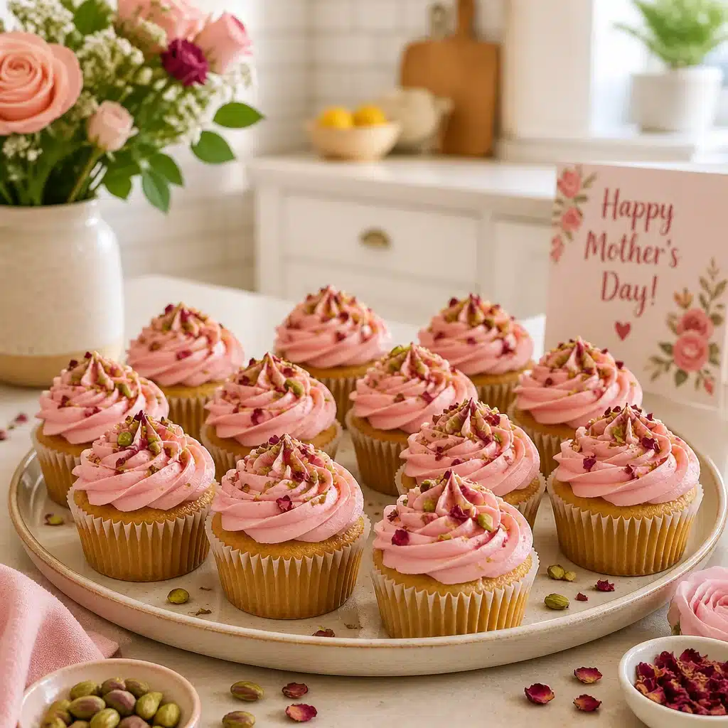 Mother’s Day Rose Pistachio Cupcakes (Bakery-Style, Tender Crumb)