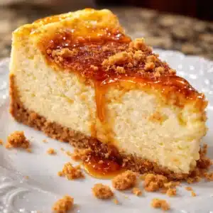 Amaretto Ricotta Cheesecake topped with amaretto soaked raisins and citrus peel