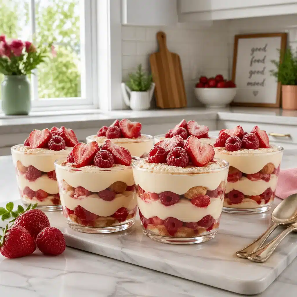 Delightful No-Bake Strawberry Raspberry “Frozen” Tiramisu Cups