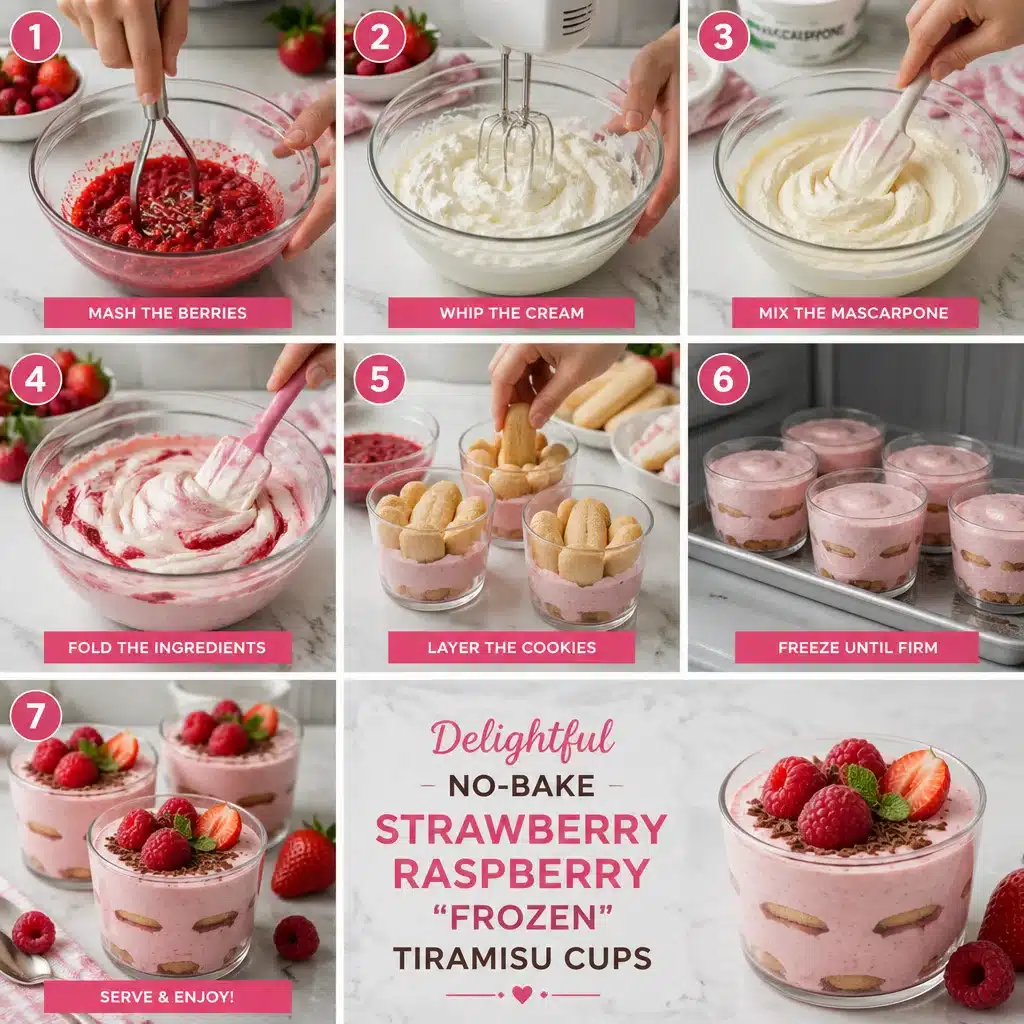 Delightful No-Bake Strawberry Raspberry “Frozen” Tiramisu Cups