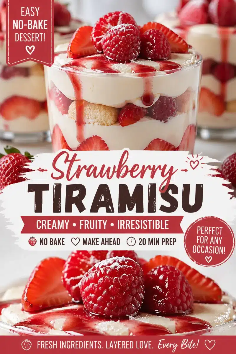 Delightful No-Bake Strawberry Raspberry “Frozen” Tiramisu Cups