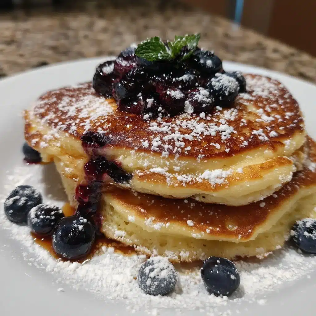 Fluffy Ricotta Pancakes with Blueberry Syrup