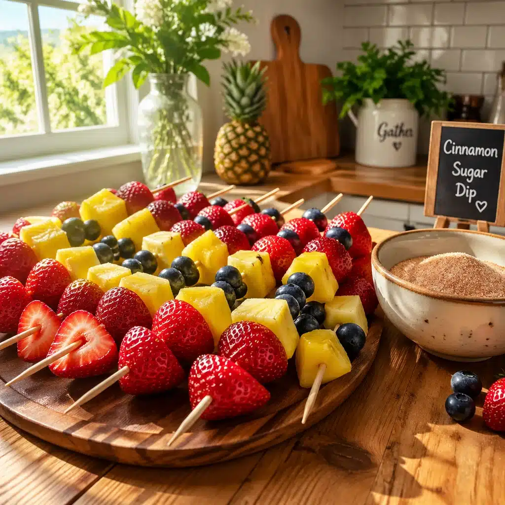 Fresh Fruit Skewers with Cinnamon Sugar Dip: Perfect for Picnics