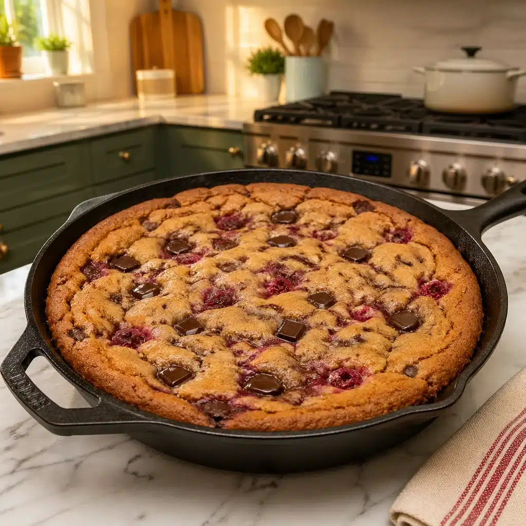 Gooey Giant Raspberry Almond Skillet Cookie - Bakery-Style Bliss
