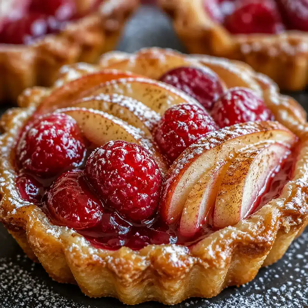 Delicious picnic-ready Apple Raspberry Tartlets with a golden flaky crust.