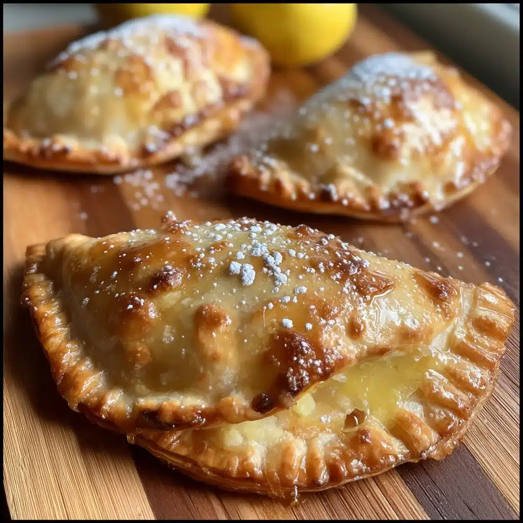 Honey lemon ricotta hand pies freshly baked on a wooden table
