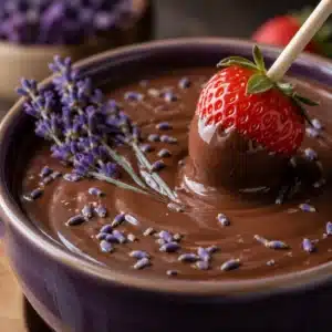 Lavender chocolate fondue in a cozy setting, perfect for parties and gatherings.