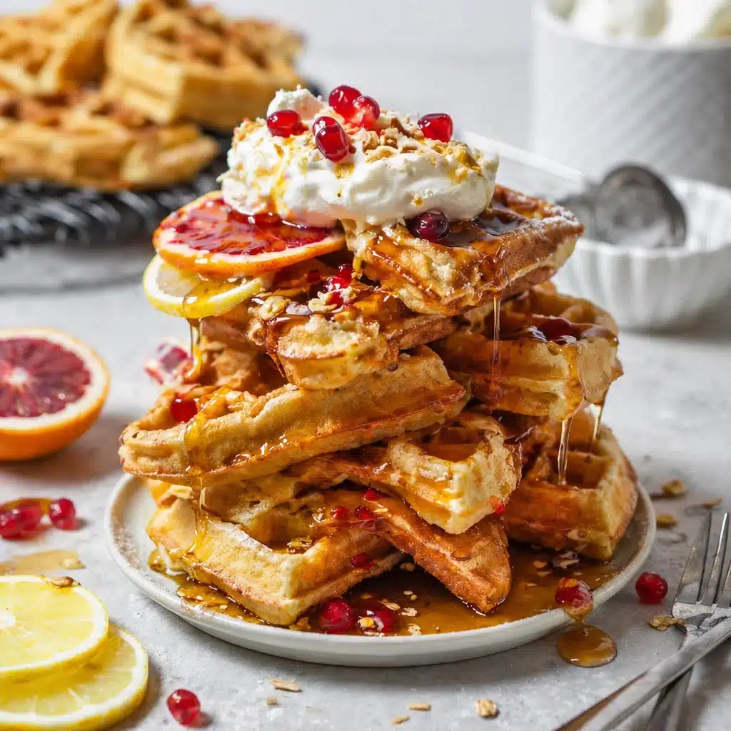 Fluffy Lemon Blueberry Ricotta Waffles with a crisp exterior and juicy blueberries