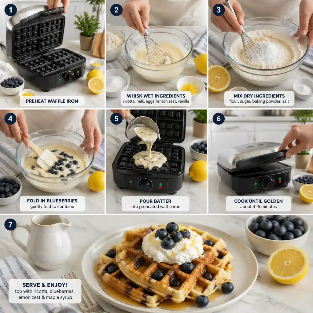 Lemon Blueberry Ricotta Waffles (Fluffy Inside, Crisp Outside)