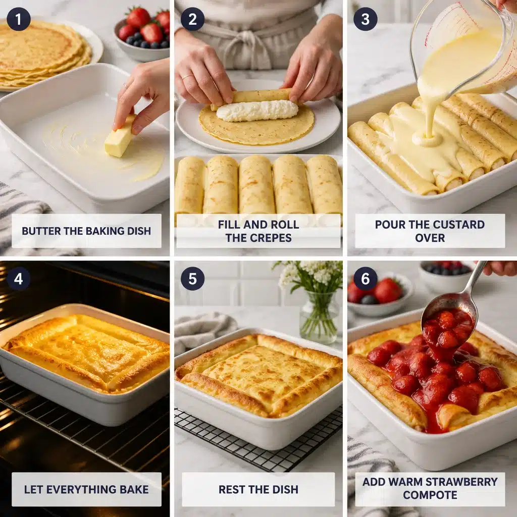 Lemon Ricotta Crepe Bake with Strawberry Compote Delight