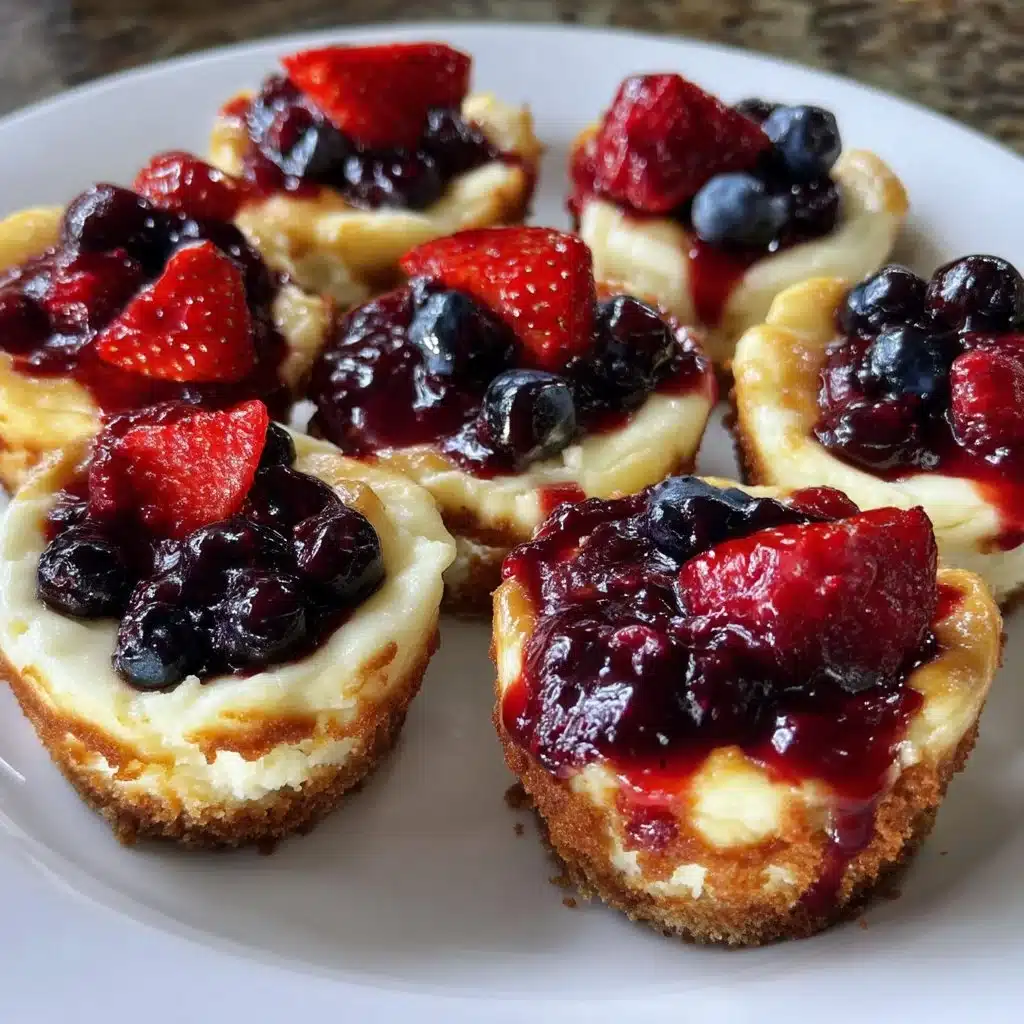 Mini ricotta cheesecakes served with a vibrant berry compote