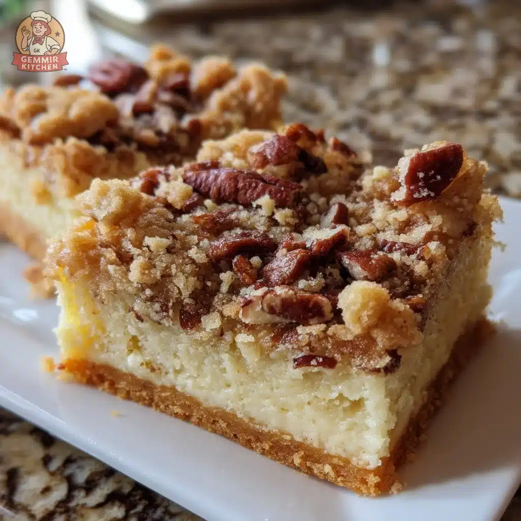 Slice of Orange Pecan Mascarpone Crumb with a sprinkle of pecans on top