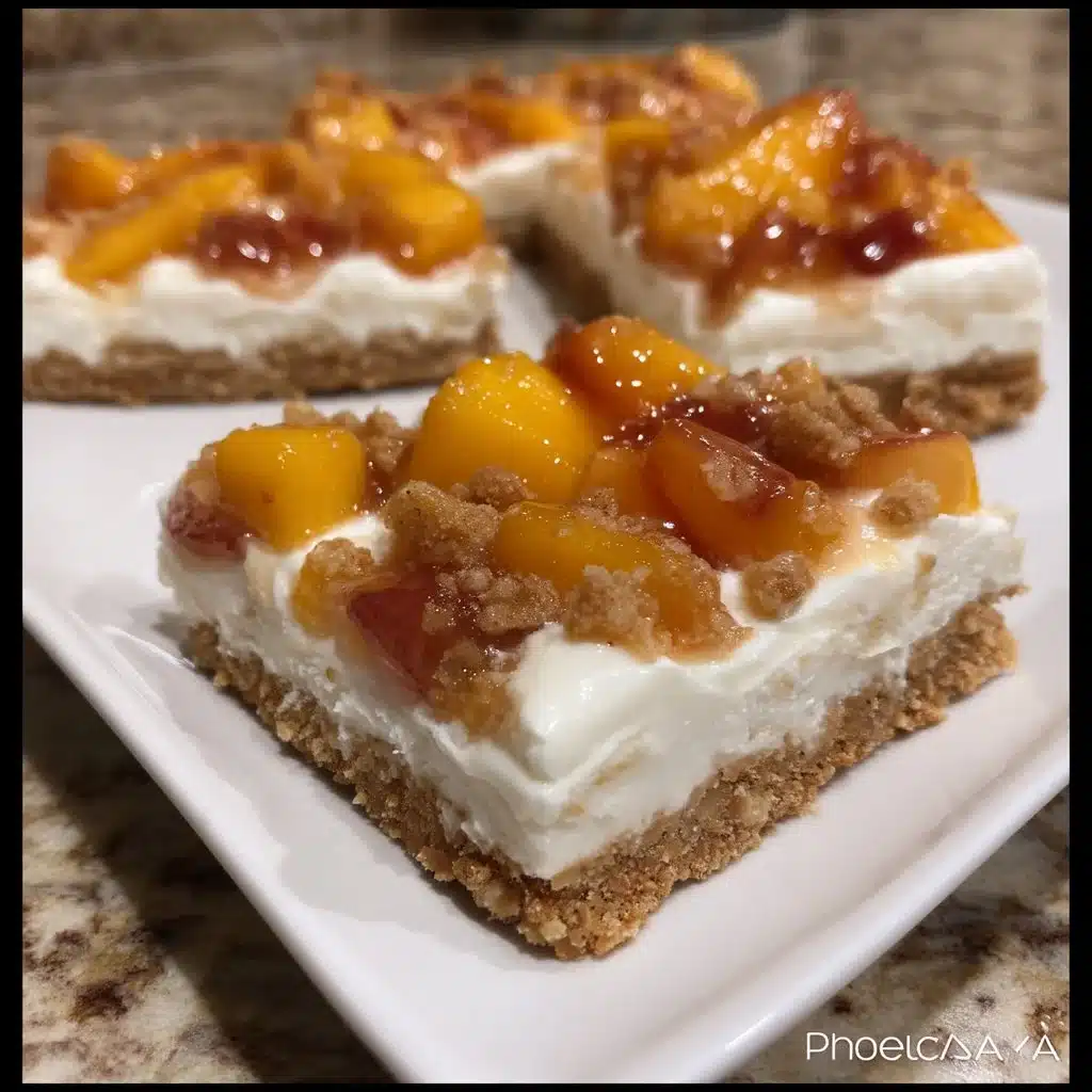 Delicious Picnic Peach Mascarpone Icebox Bars served on a platter.