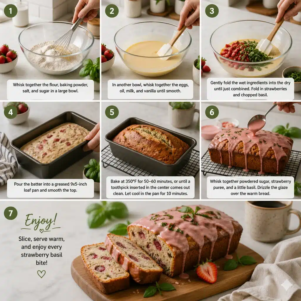 Strawberry Basil Glazed Quick Bread – Ultra-Soft – Vanilla Sugar Crust
