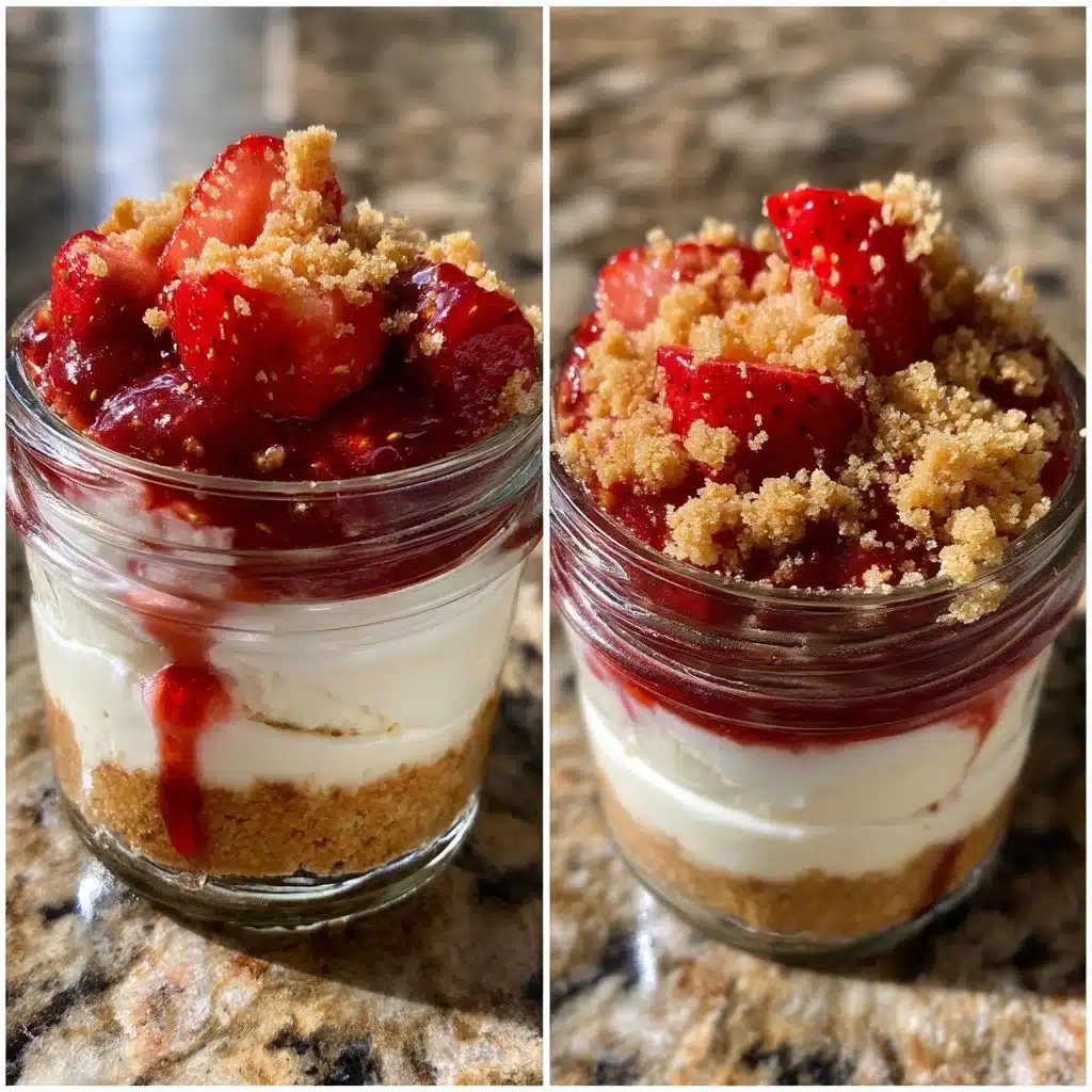 Strawberry Cheesecake Jars with graham cracker crust and mascarpone filling