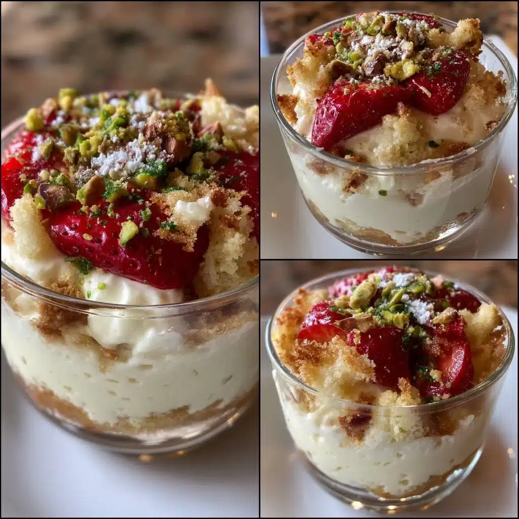 Strawberry pistachio ricotta trifle cups ready to serve for a delightful dessert