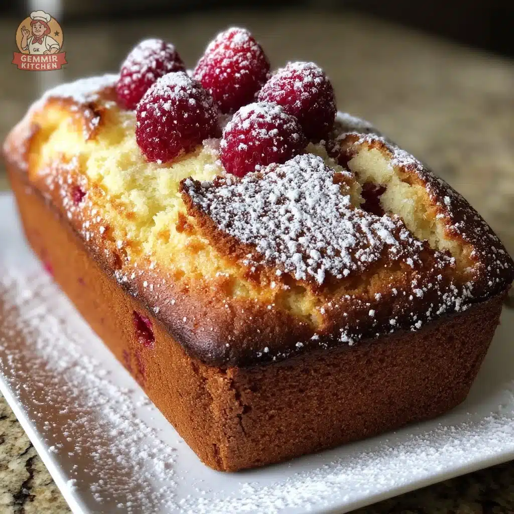 Freshly baked raspberry ricotta loaf topped with berries
