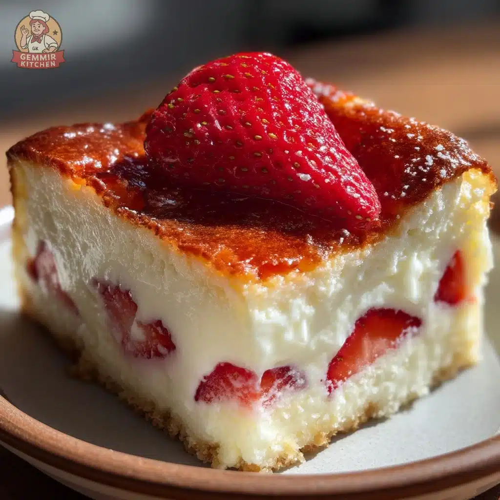 Old-fashioned cozy strawberry mascarpone bake served in a rustic dish