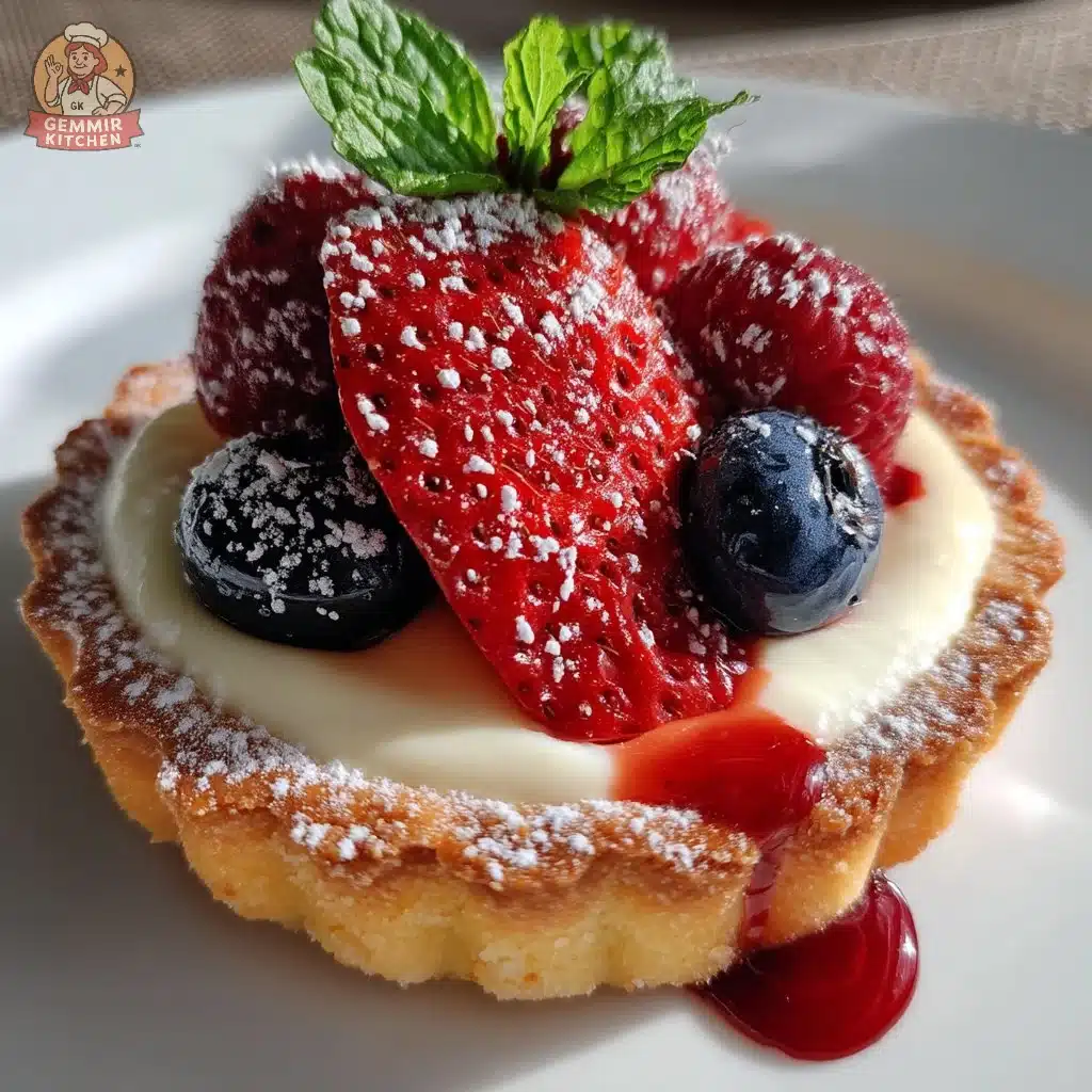 Old-fashioned creamy mascarpone berry tart topped with fresh berries
