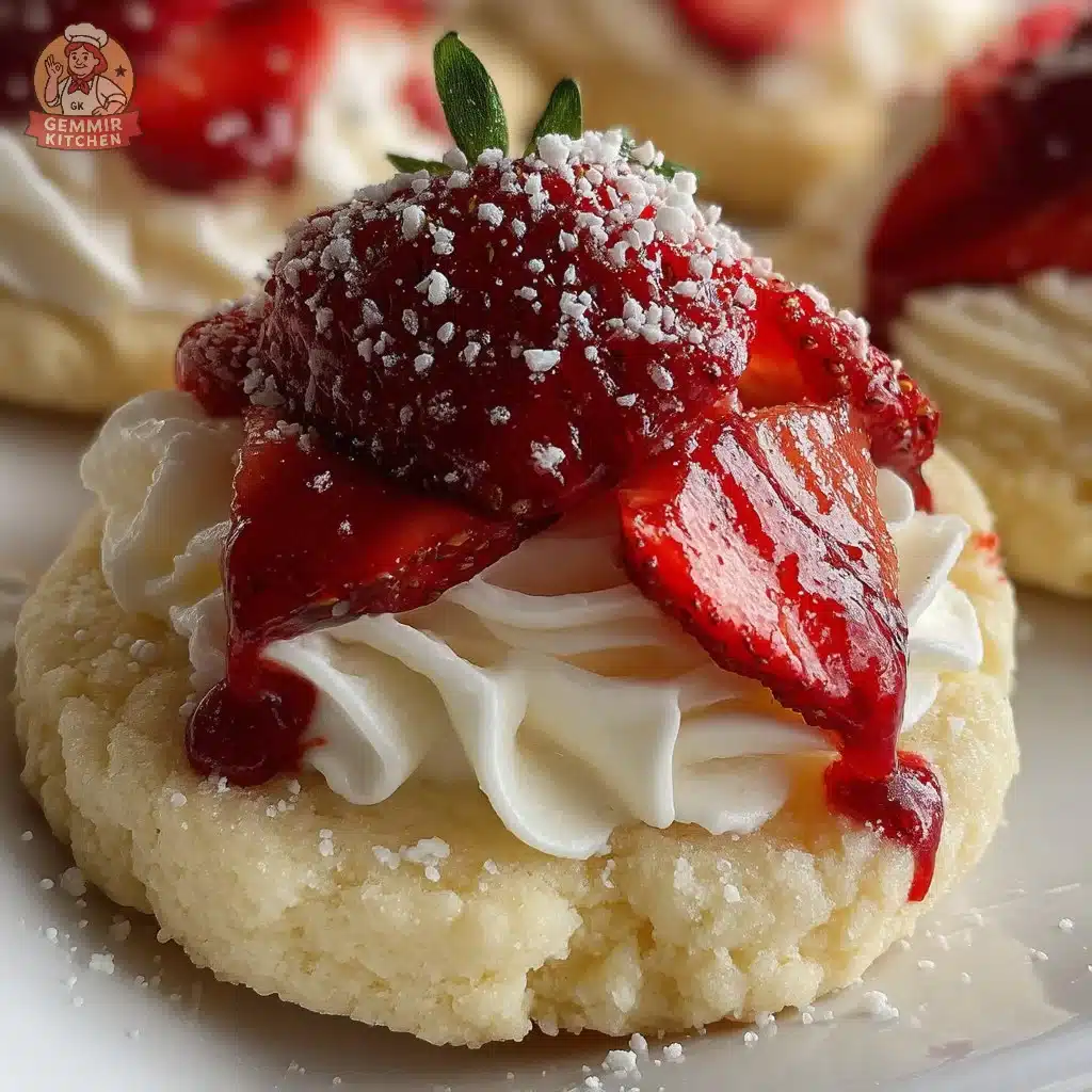 Old-Fashioned Creamy Strawberry Shortbread Cookies 1 Old-fashioned creamy strawberry shortbread cookies on a rustic plate