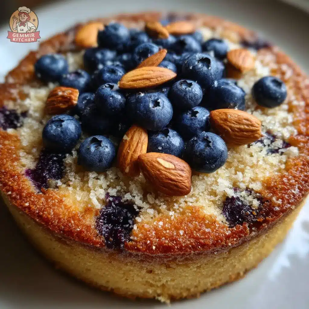 Delicious blueberry almond coffee cake in a cozy kitchen setting