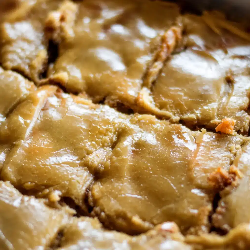 Classic Apple Dapple Coffee Cake with Warm Glaze topped with brown sugar icing