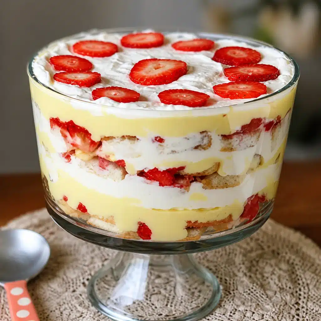 Classic Vanilla Trifle Recipe featuring layers of pudding, sponge cake, and fresh berries.