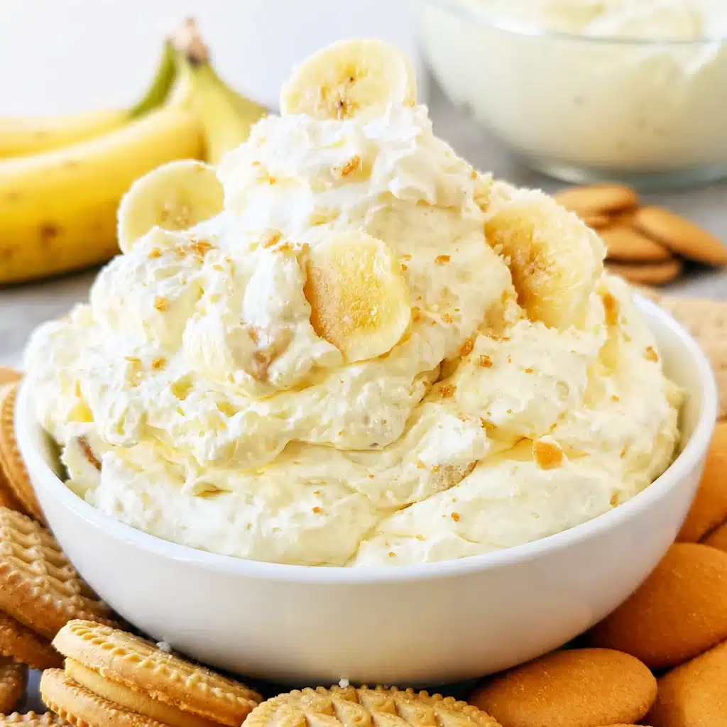 Creamy Banana Pudding Dip - A Deliciously Fun Dessert Delight 4 Creamy Banana Pudding Dip served with vanilla wafers for a delicious dessert.