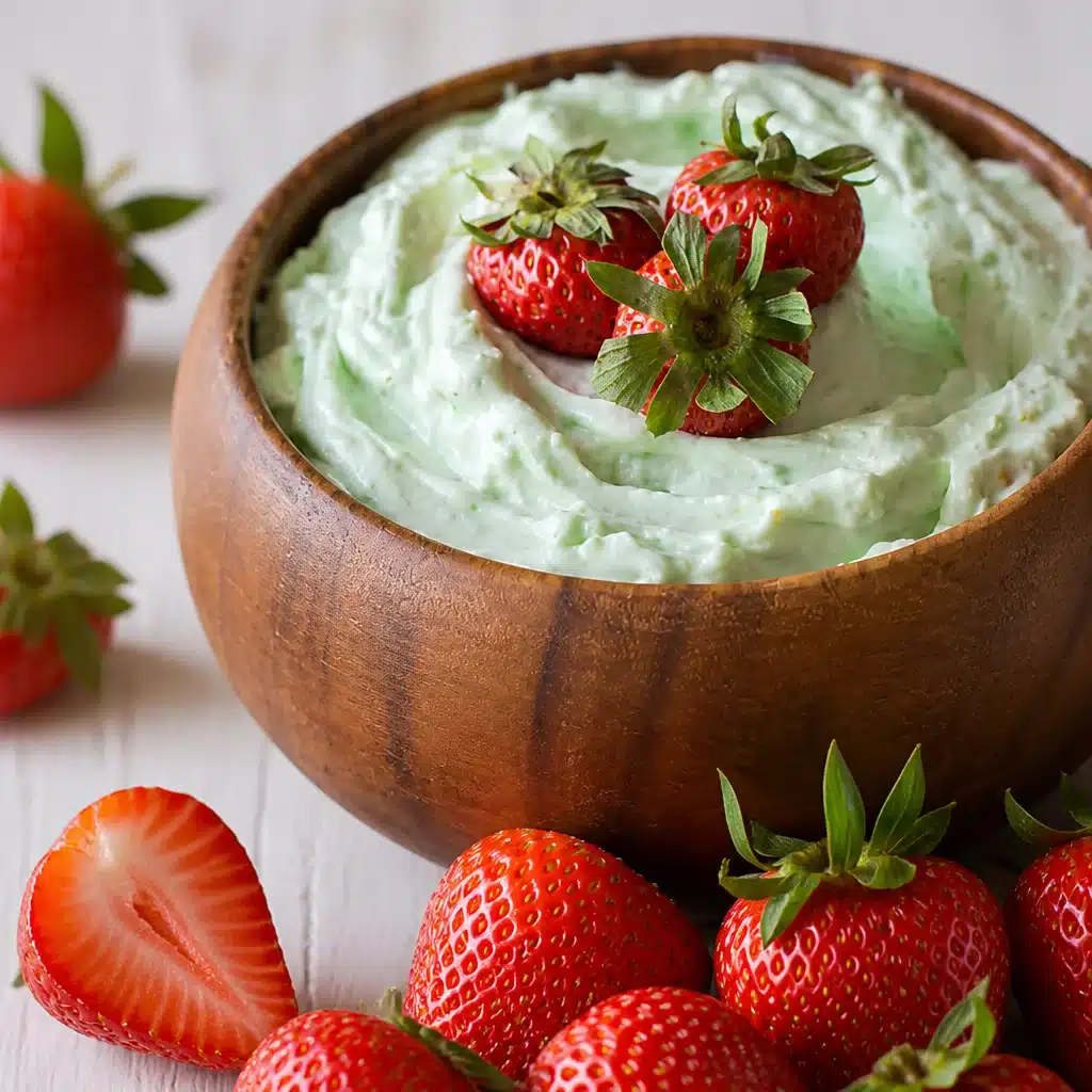 Creamy Pistachio Pudding Dip - The Perfect Sweet Treat! 4 Creamy Pistachio Pudding Dip served in a bowl with fruit and cookies for dipping.
