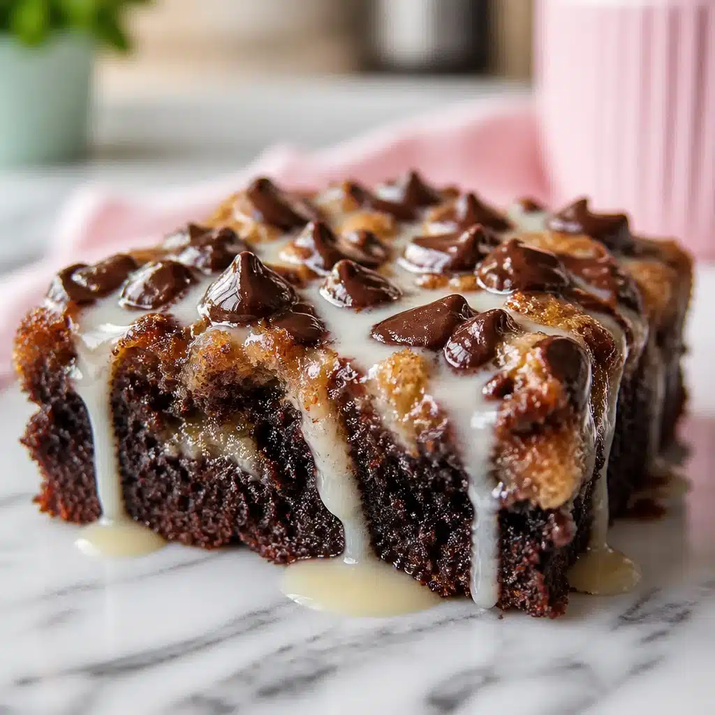Decadent Easy Espresso Dump Cake Recipe With Just 5 Ingredients! 4 Easy Espresso Dump Cake topped with chocolate drizzle and coffee beans.