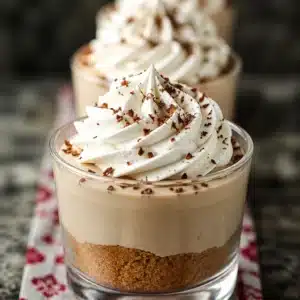 No-Bake Mocha Cheesecake Jars with chocolate crumb crust and creamy filling