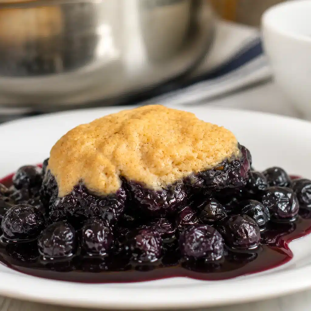Homemade Blueberry Pudding served with optional blueberry sauce on top