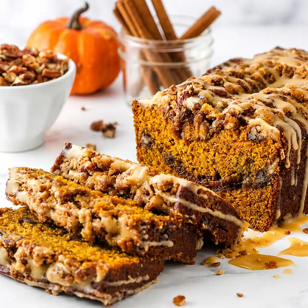 Deliciously Easy Pecan Praline Quick Bread Loaf with Glaze 5 Pecan Praline Quick Bread Loaf with Glaze served on a plate, showcasing its delicious texture.